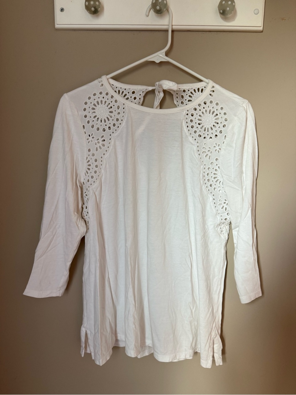 J. Jill White Eyelet Tie-Back 3/4-Sleeve Top